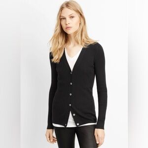 Vince Skinny Ribbed Cardigan Knit Sweater in Black Large